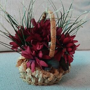 Rustic Floral Basket with Red Accents
